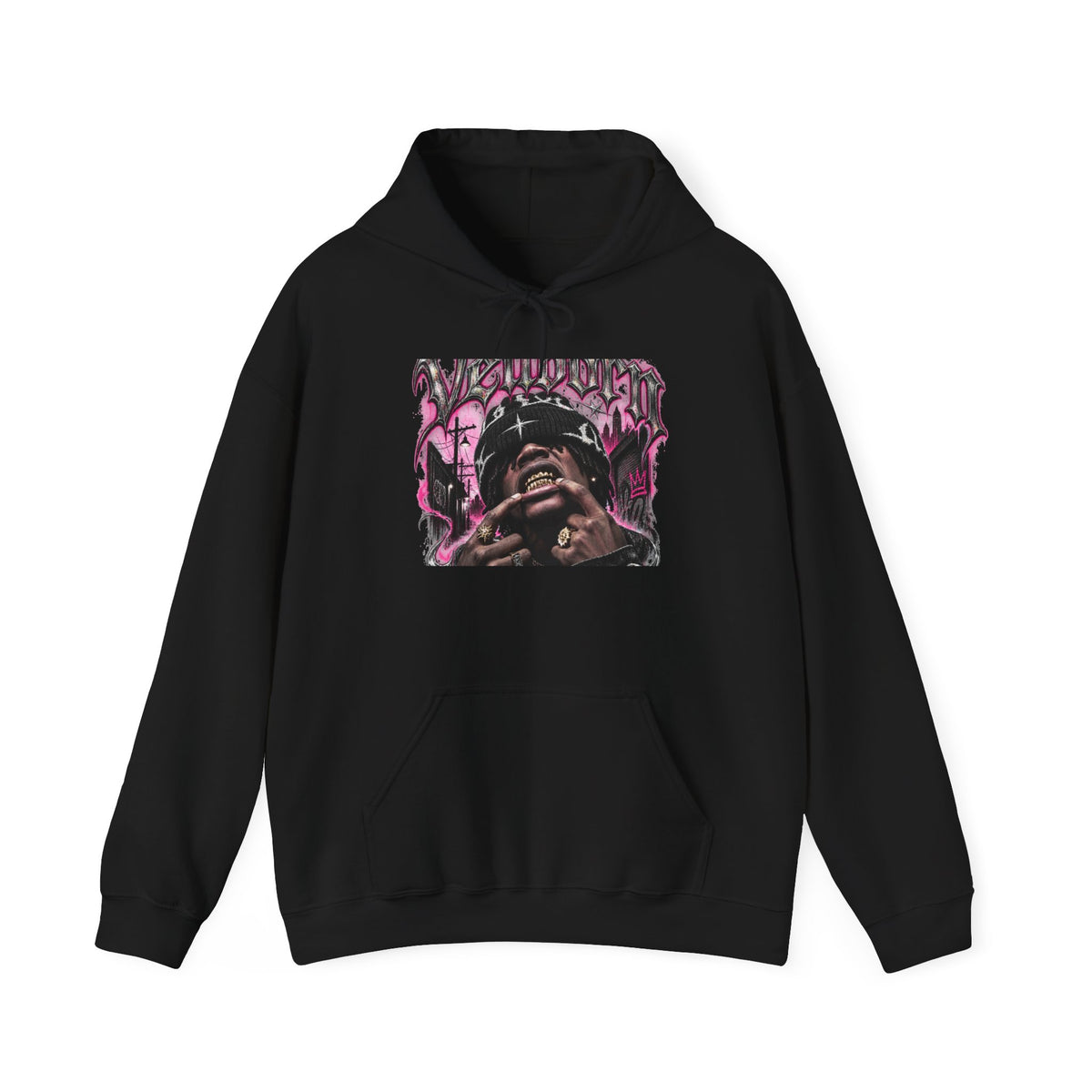 Graffiti Portrait Hoodie — Pink Street Art King Graphic Sweatshirt