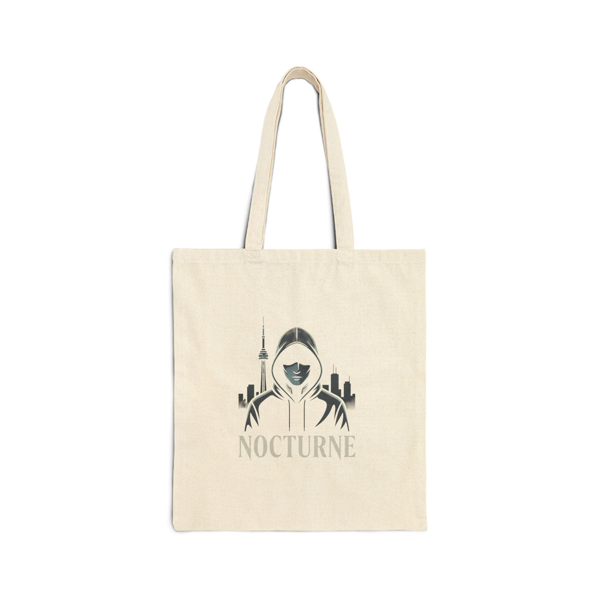Nocturne Hooded Figure Canvas Tote Bag — Gothic Cityscape Eco Shopper