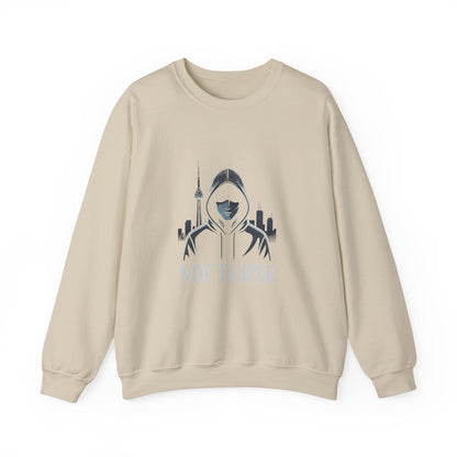 Nocturne Hooded Figure Crewneck Sweatshirt — Urban Night Cityscape Graphic