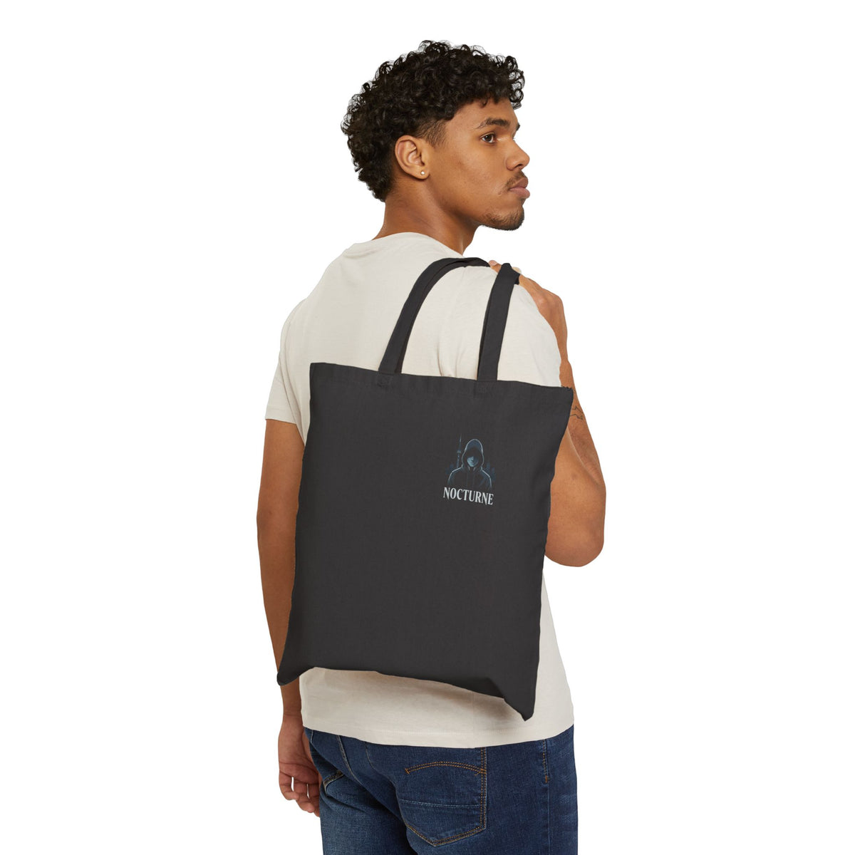 Canvas Tote Bag — Minimal Botanical Skull Illustration "Nocturne"