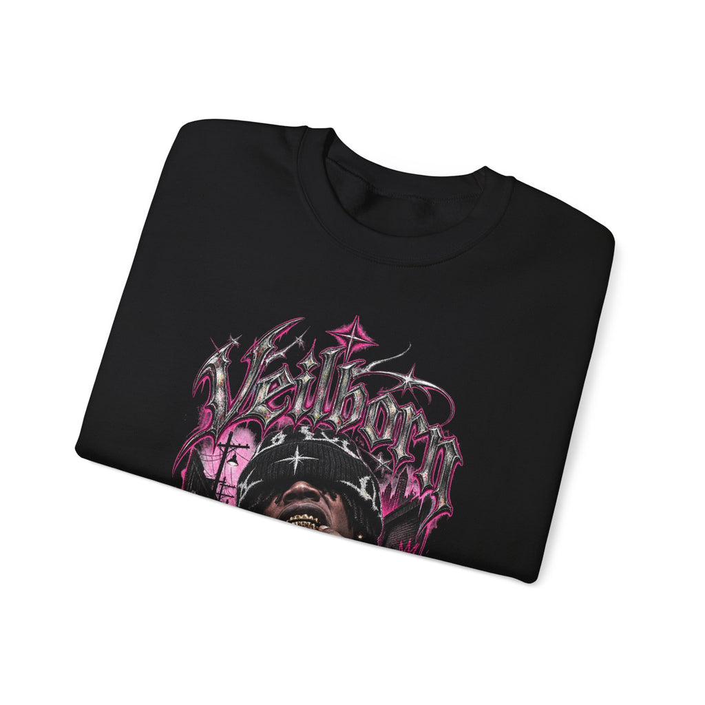 Graphic Crewneck Sweatshirt — Gothic Portrait Design (Black & Pink)