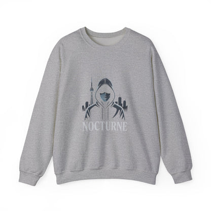 Nocturne Hooded Figure Crewneck Sweatshirt — Urban Night Cityscape Graphic