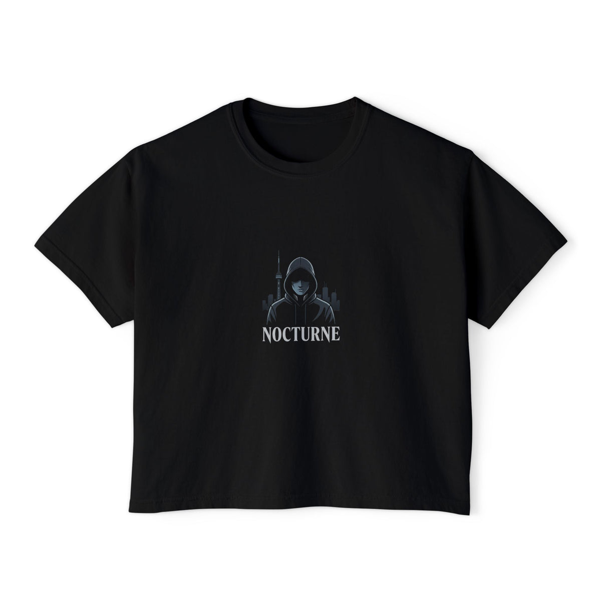 Nocturne Gothic Logo Boxy Tee — Women's Cropped Graphic Shirt