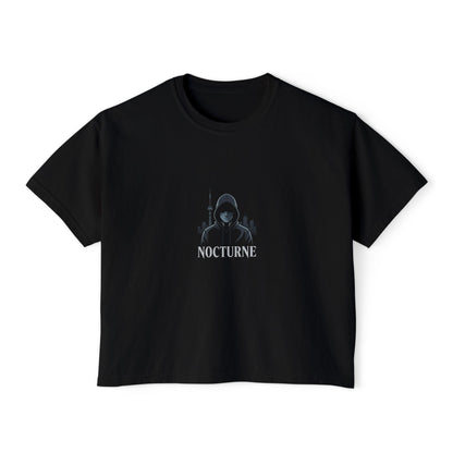Nocturne Gothic Logo Boxy Tee — Women's Cropped Graphic Shirt