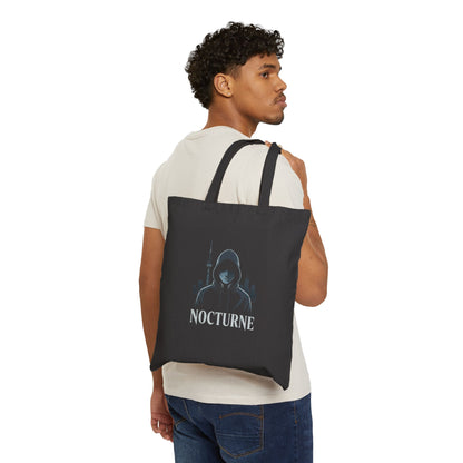 Nocturne Hooded Figure Canvas Tote Bag — Gothic Cityscape Eco Shopper