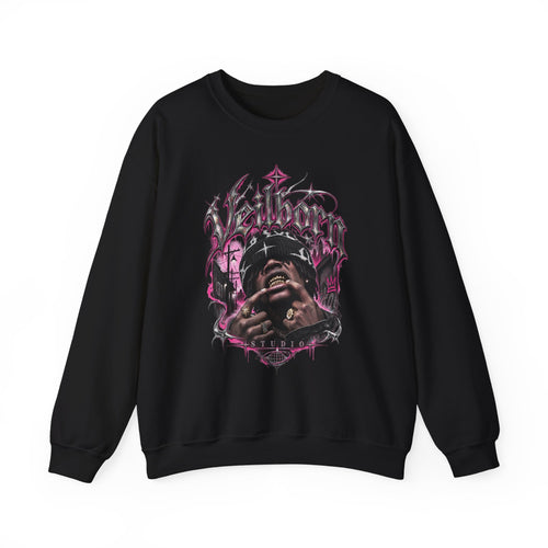 Graphic Crewneck Sweatshirt — Gothic Portrait Design (Black & Pink)