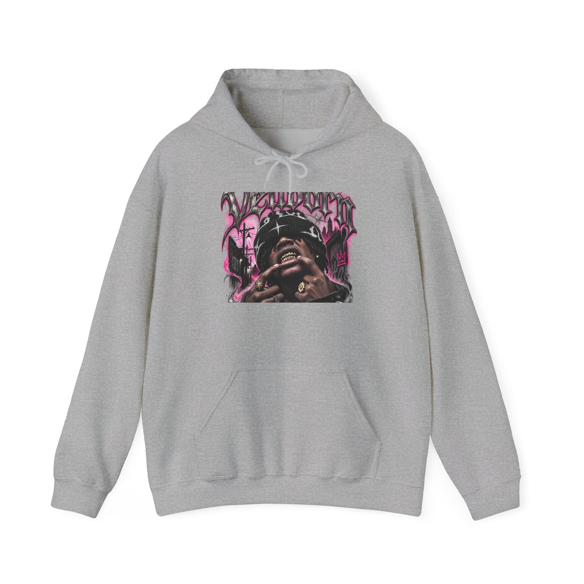 Graffiti Portrait Hoodie — Pink Street Art King Graphic Sweatshirt