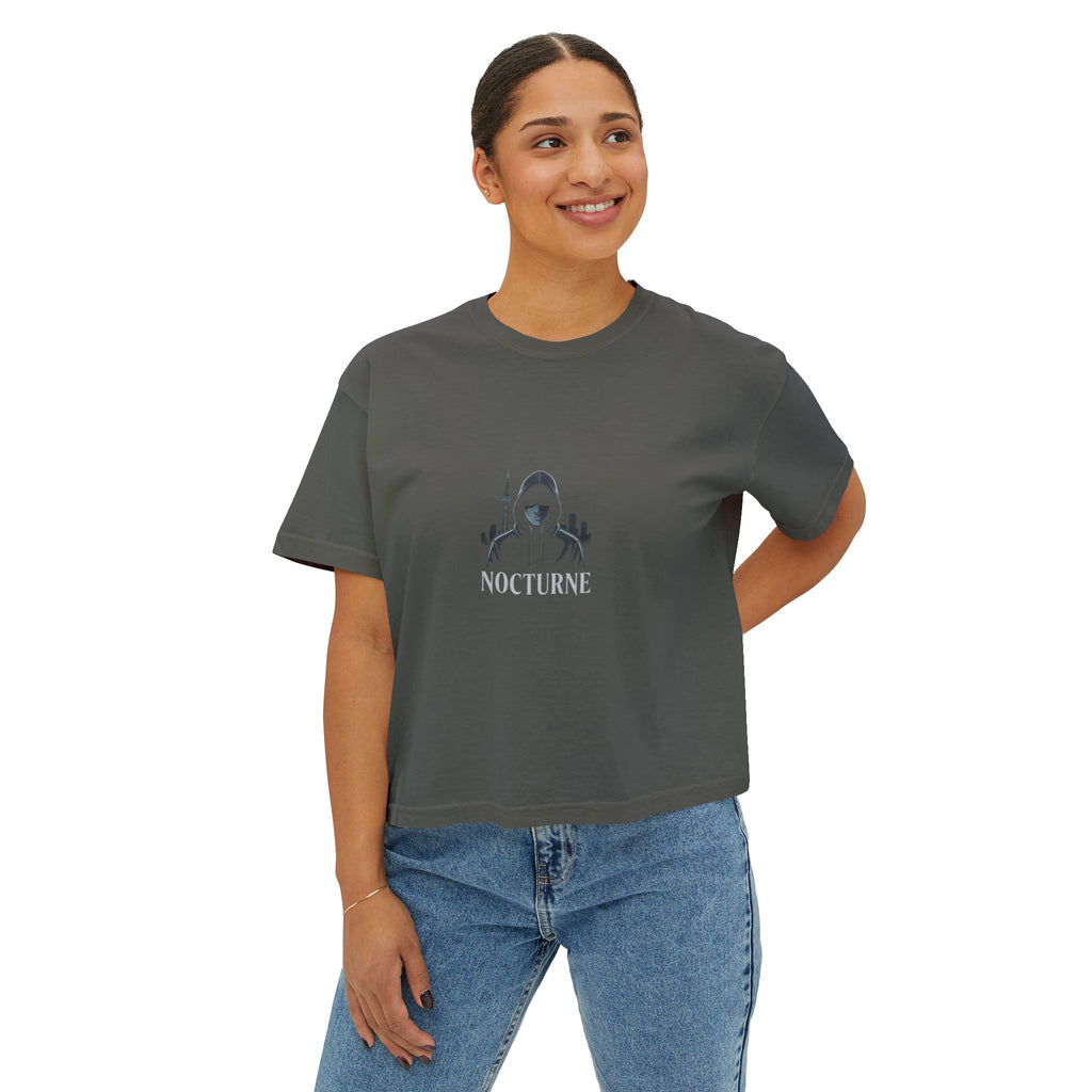 Nocturne Gothic Logo Boxy Tee — Women's Cropped Graphic Shirt
