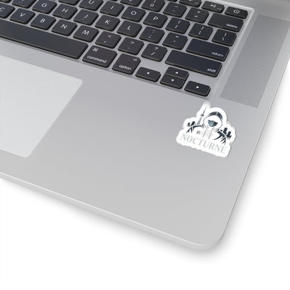 Nocturne Hooded Figure Kiss-Cut Sticker — Urban Nightlife Laptop Decal