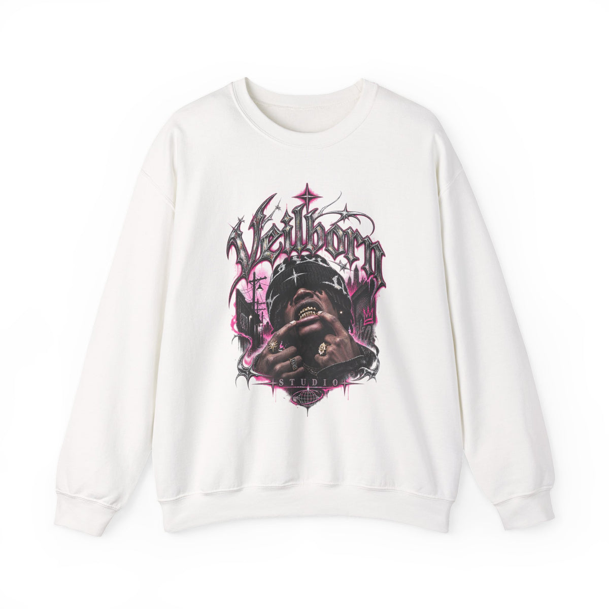 Graphic Crewneck Sweatshirt — Gothic Portrait Design (Black & Pink)