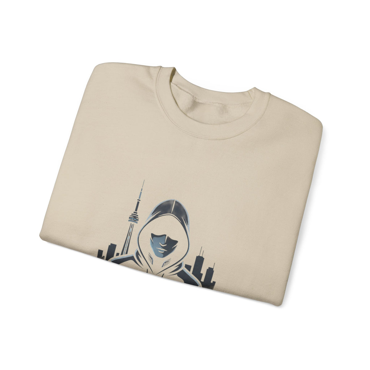 Nocturne Hooded Figure Crewneck Sweatshirt — Urban Night Cityscape Graphic