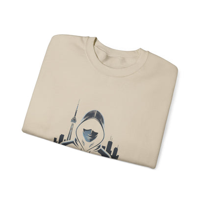 Nocturne Hooded Figure Crewneck Sweatshirt — Urban Night Cityscape Graphic