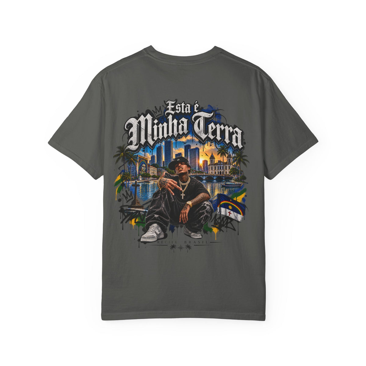 Graphic T-Shirt — "Esta é Minha Terra" Urban Cityscape Design
