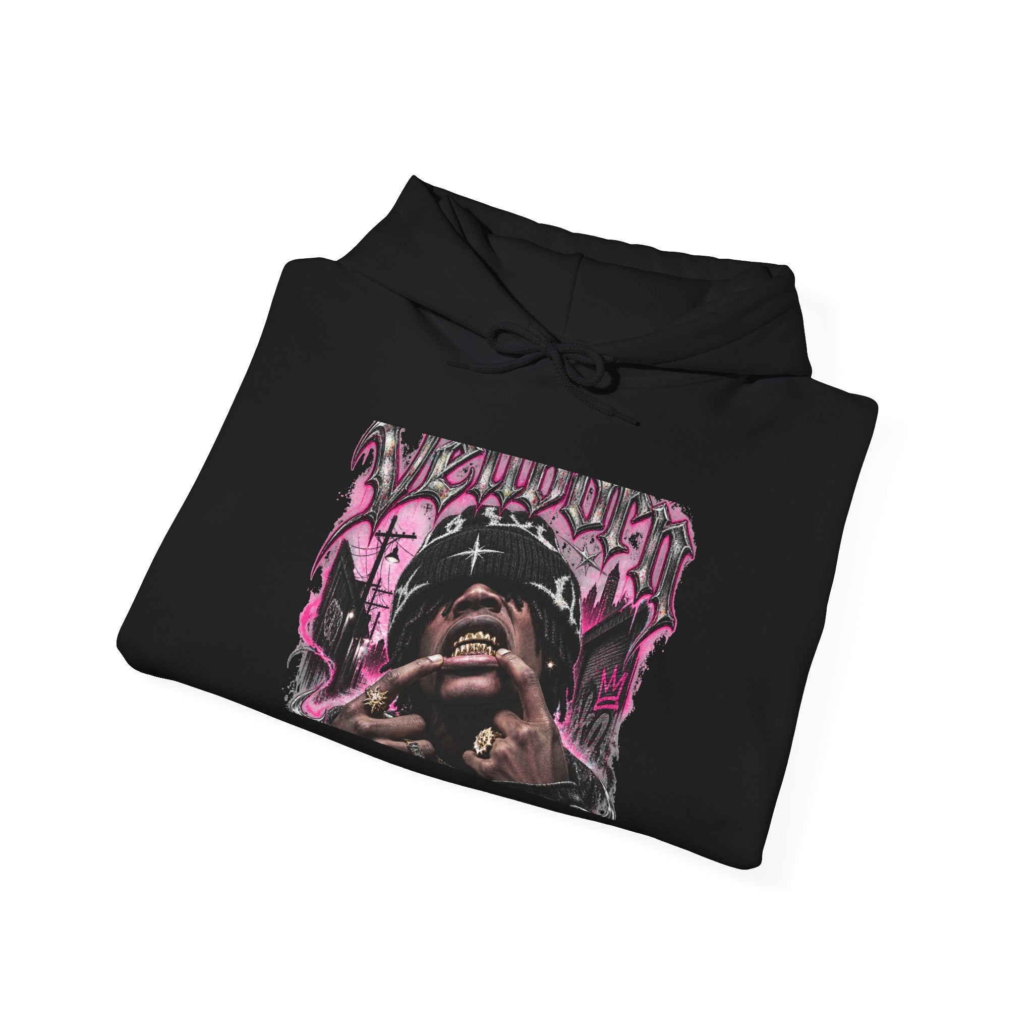 Graffiti Portrait Hoodie — Pink Street Art King Graphic Sweatshirt