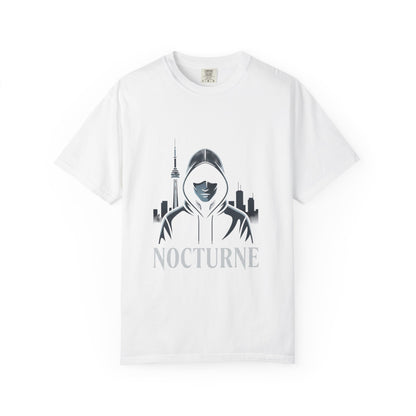 Nocturne Hooded Figure T‑Shirt — Urban Nightlife Graphic Tee
