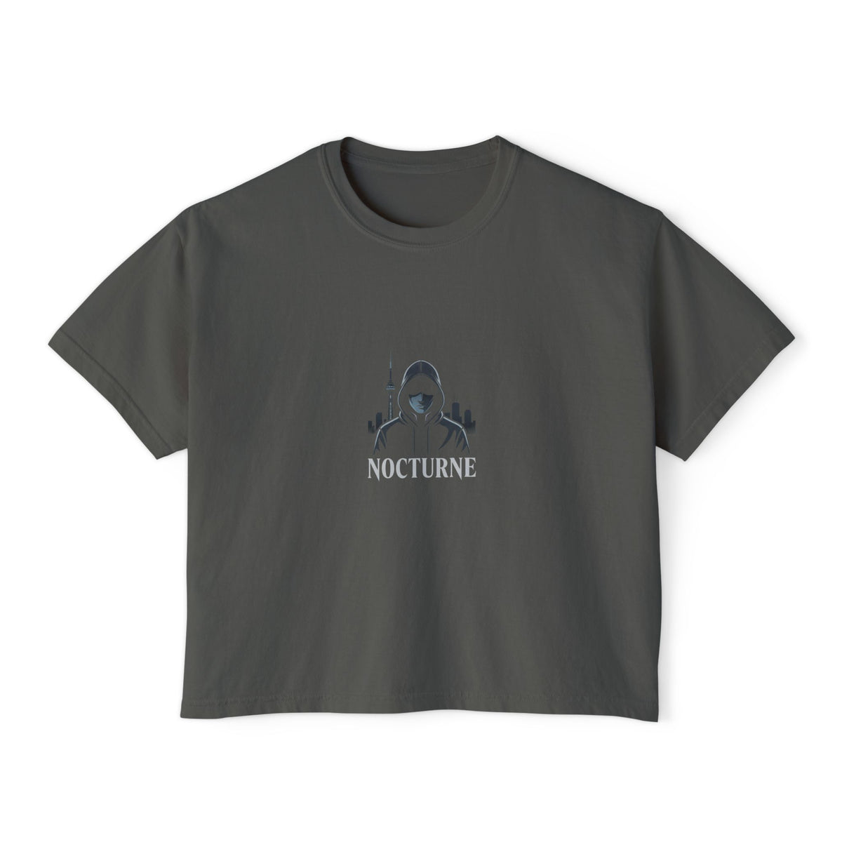 Nocturne Gothic Logo Boxy Tee — Women's Cropped Graphic Shirt