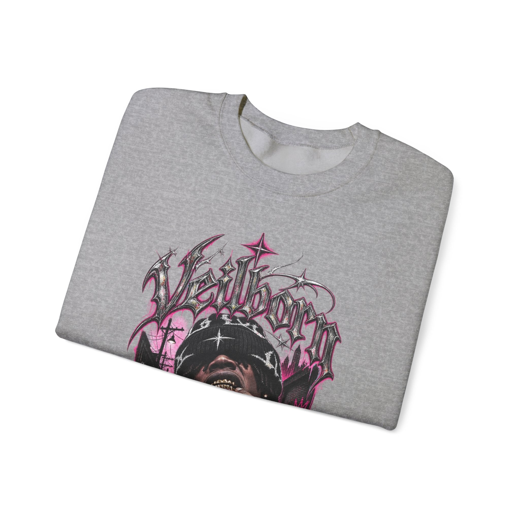 Graphic Crewneck Sweatshirt — Gothic Portrait Design (Black & Pink)