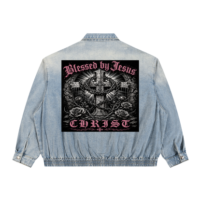 Unisex Vintage Wash Full-Zip Denim Jacket