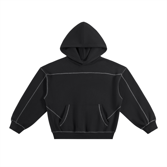 Contrast-Stitched Boxy Fleece Hoodie