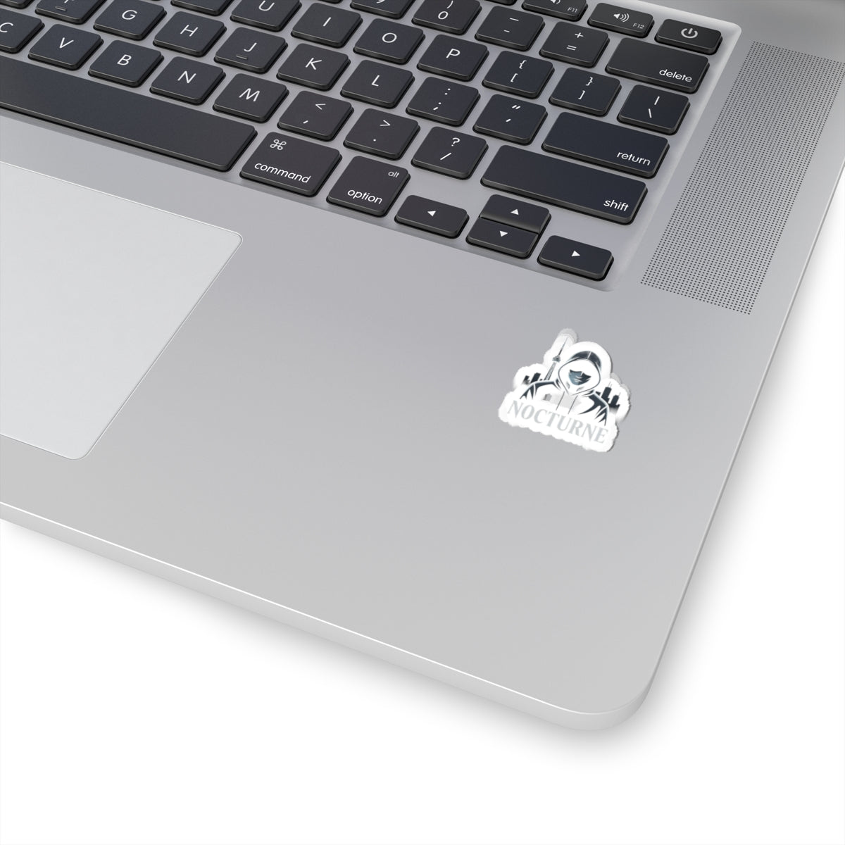 Nocturne Hooded Figure Kiss-Cut Sticker — Urban Nightlife Laptop Decal