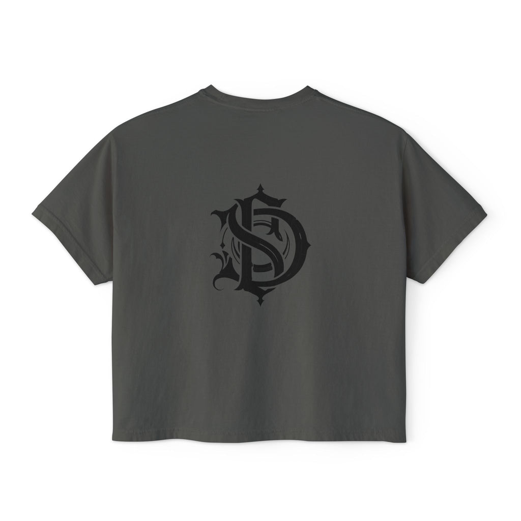 Nocturne Gothic Logo Boxy Tee — Women's Cropped Graphic Shirt