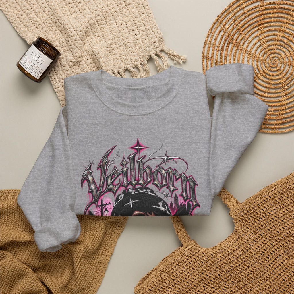 Graphic Crewneck Sweatshirt — Gothic Portrait Design (Black & Pink)