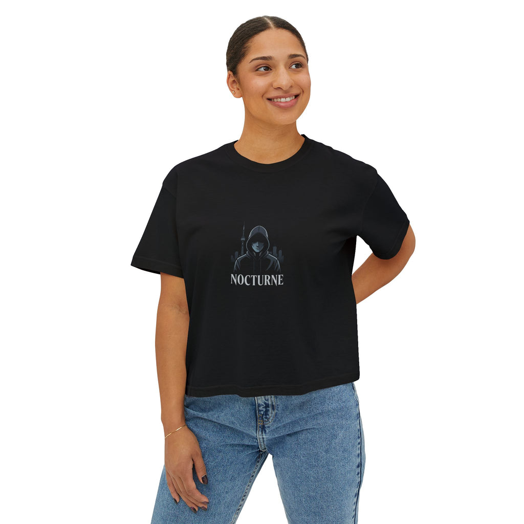 Nocturne Gothic Logo Boxy Tee — Women's Cropped Graphic Shirt