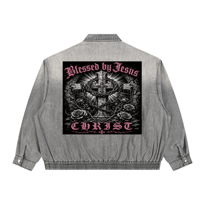 Unisex Vintage Wash Full-Zip Denim Jacket