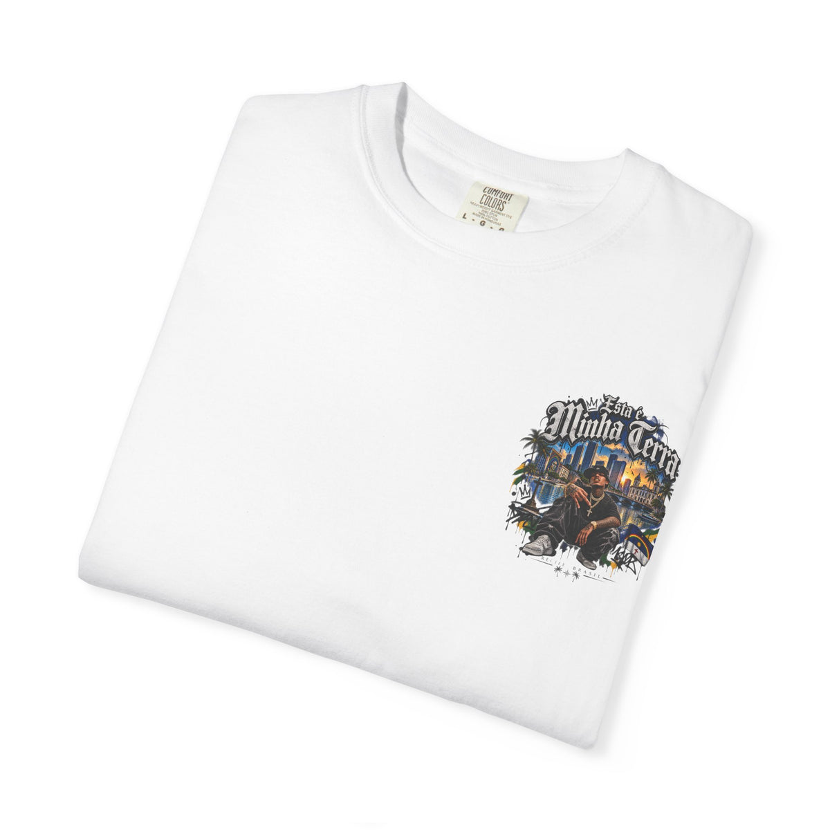 Graphic T-Shirt — "Esta é Minha Terra" Urban Cityscape Design