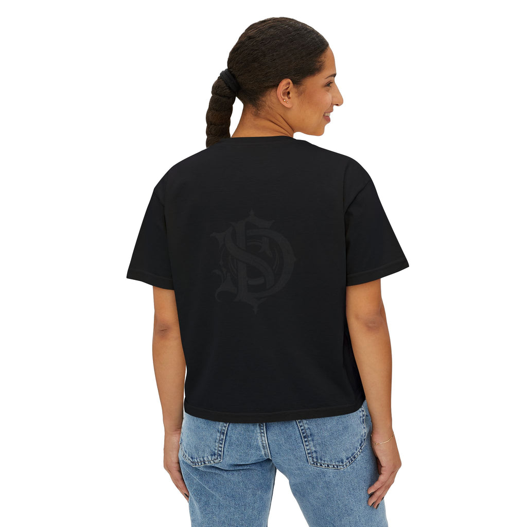 Nocturne Gothic Logo Boxy Tee — Women's Cropped Graphic Shirt