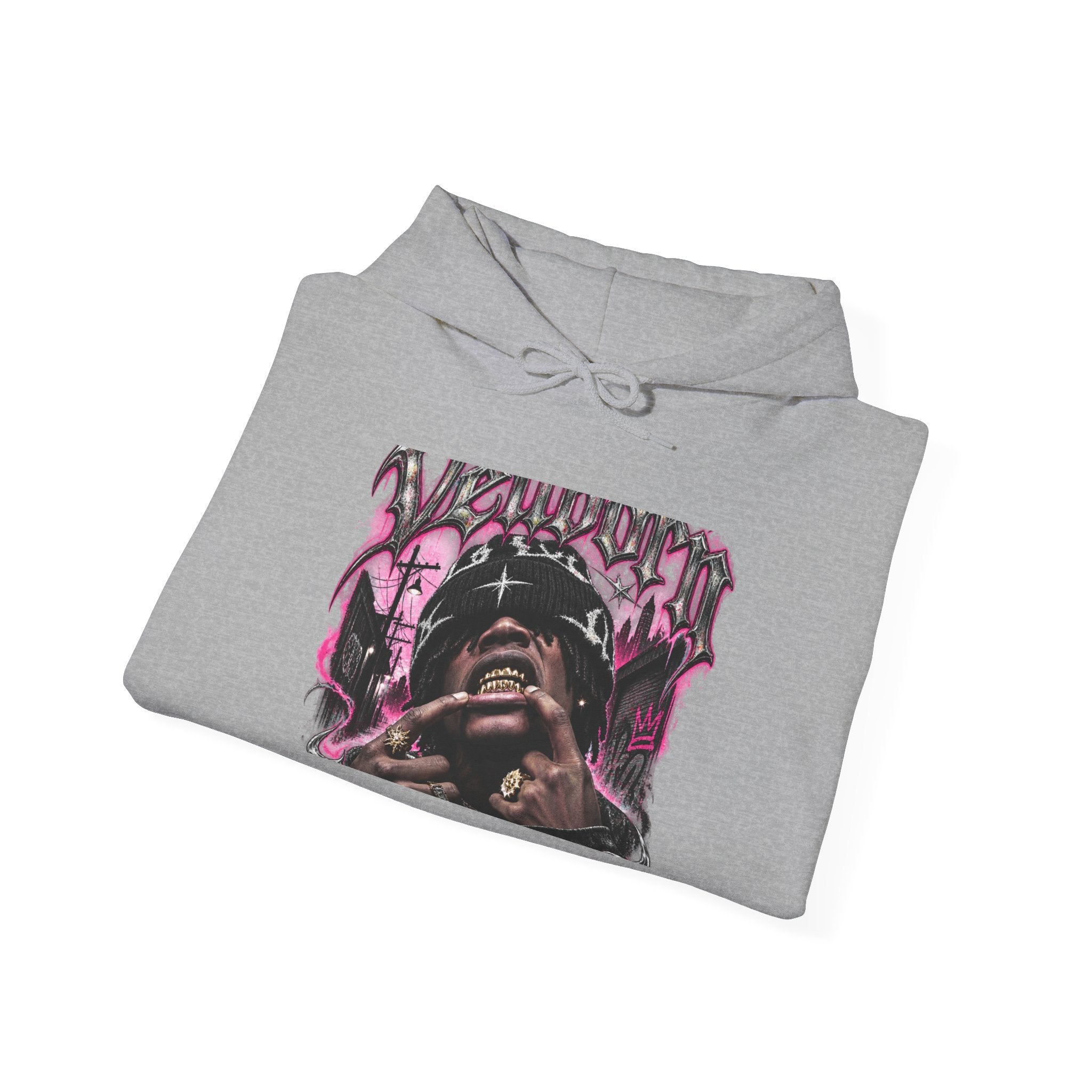 Graffiti Portrait Hoodie — Pink Street Art King Graphic Sweatshirt