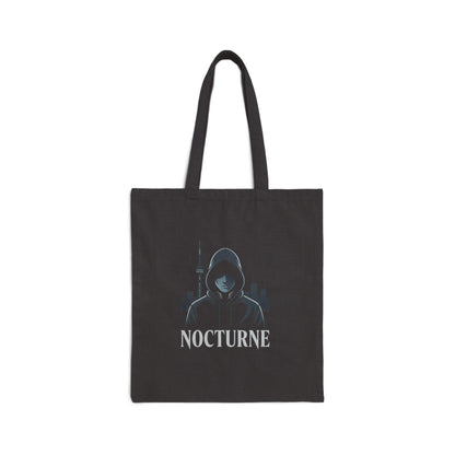 Nocturne Hooded Figure Canvas Tote Bag — Gothic Cityscape Eco Shopper