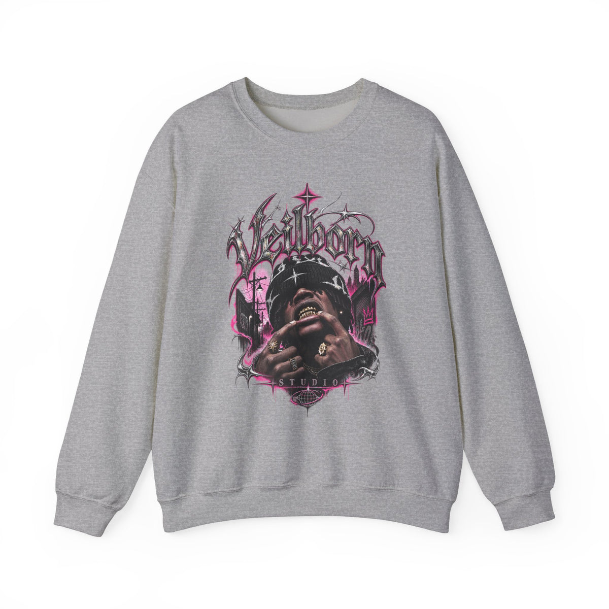 Graphic Crewneck Sweatshirt — Gothic Portrait Design (Black & Pink)