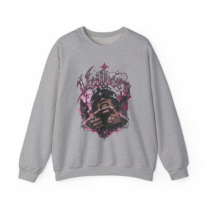 Graphic Crewneck Sweatshirt — Gothic Portrait Design (Black & Pink)