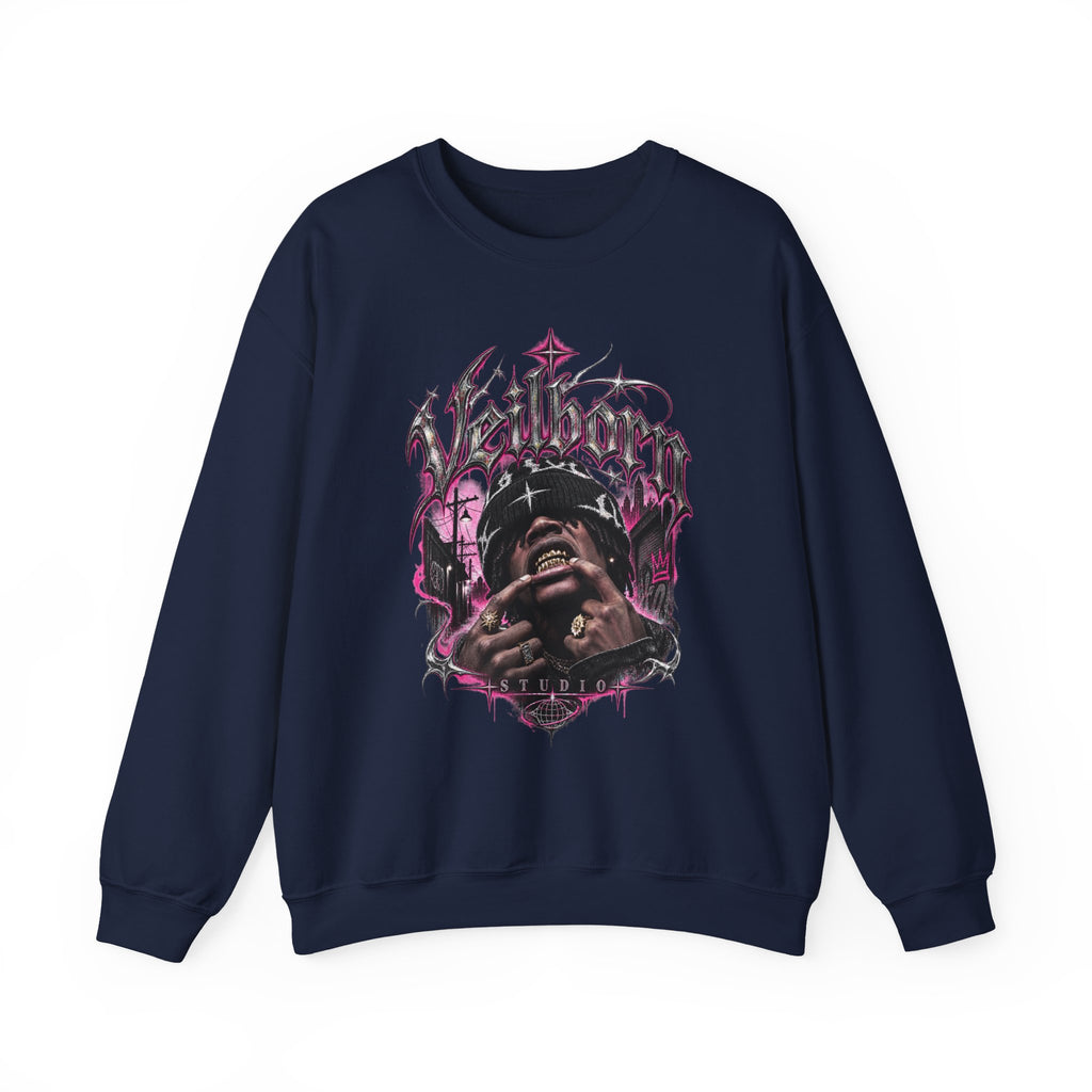 Graphic Crewneck Sweatshirt — Gothic Portrait Design (Black & Pink)