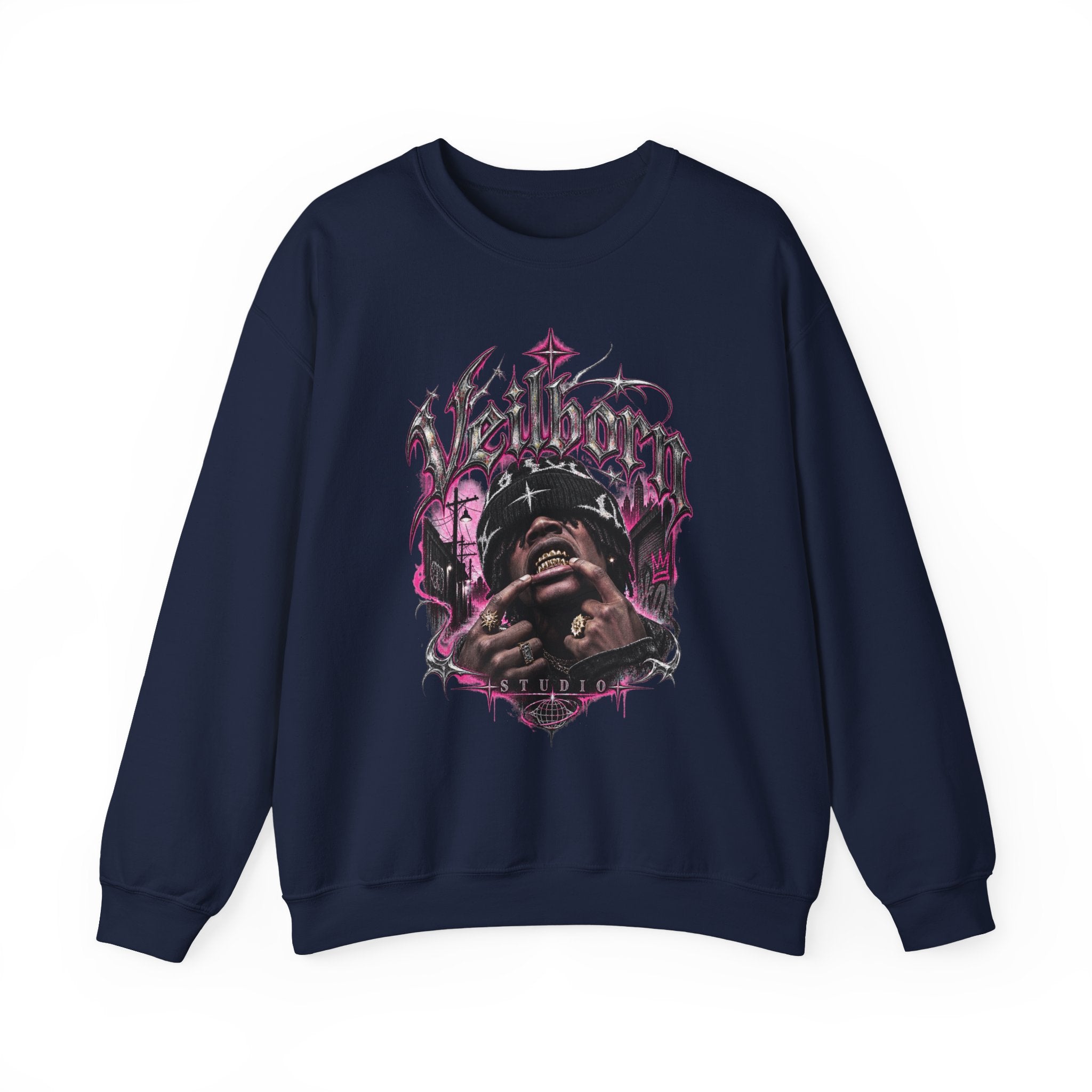 Graphic Crewneck Sweatshirt — Gothic Portrait Design (Black & Pink)