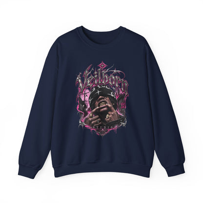 Graphic Crewneck Sweatshirt — Gothic Portrait Design (Black & Pink)