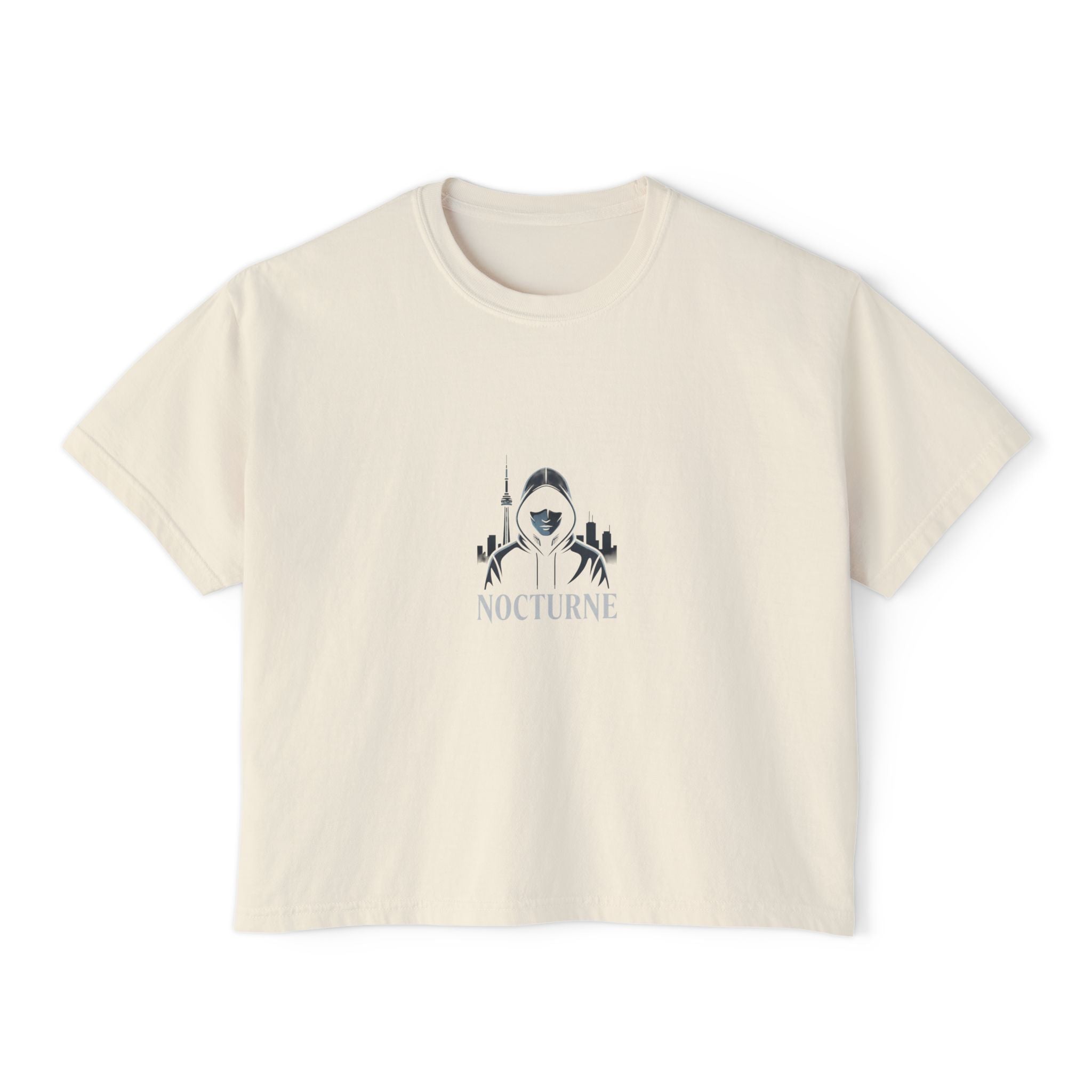 Nocturne Gothic Logo Boxy Tee — Women's Cropped Graphic Shirt