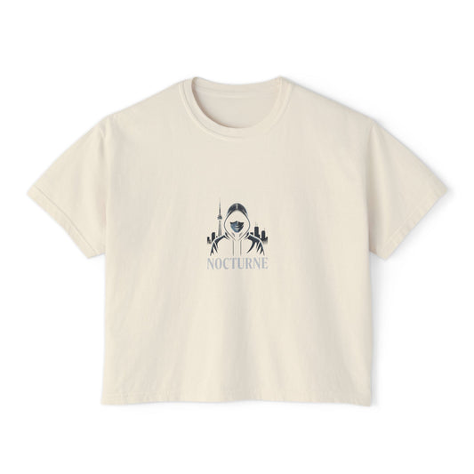 Nocturne Gothic Logo Boxy Tee — Women's Cropped Graphic Shirt