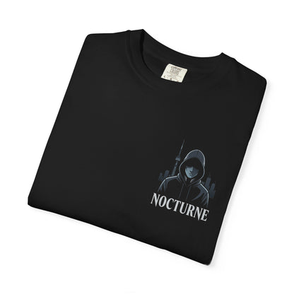 Nocturne Logo T-Shirt — Gothic Skull & Crescent Design