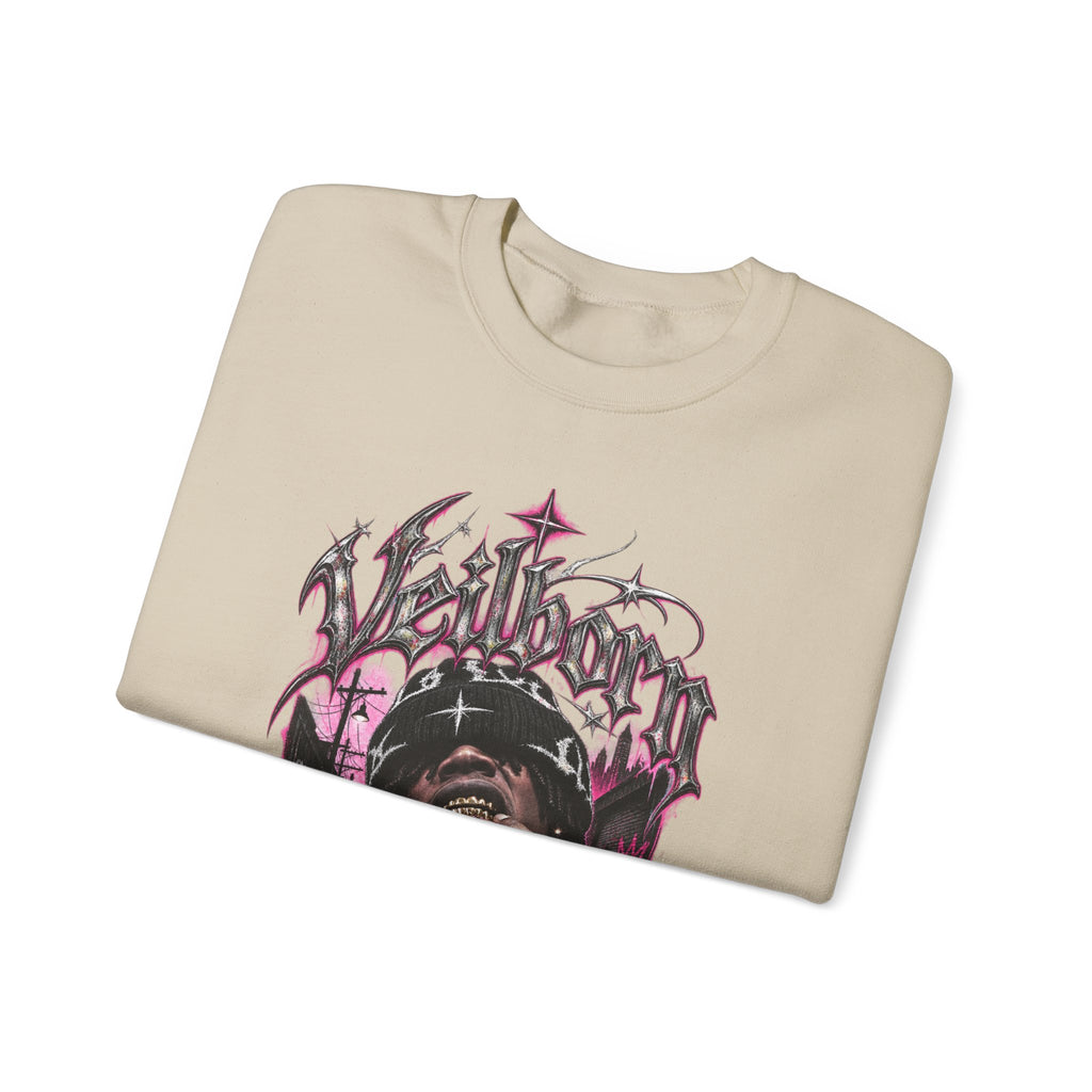 Graphic Crewneck Sweatshirt — Gothic Portrait Design (Black & Pink)