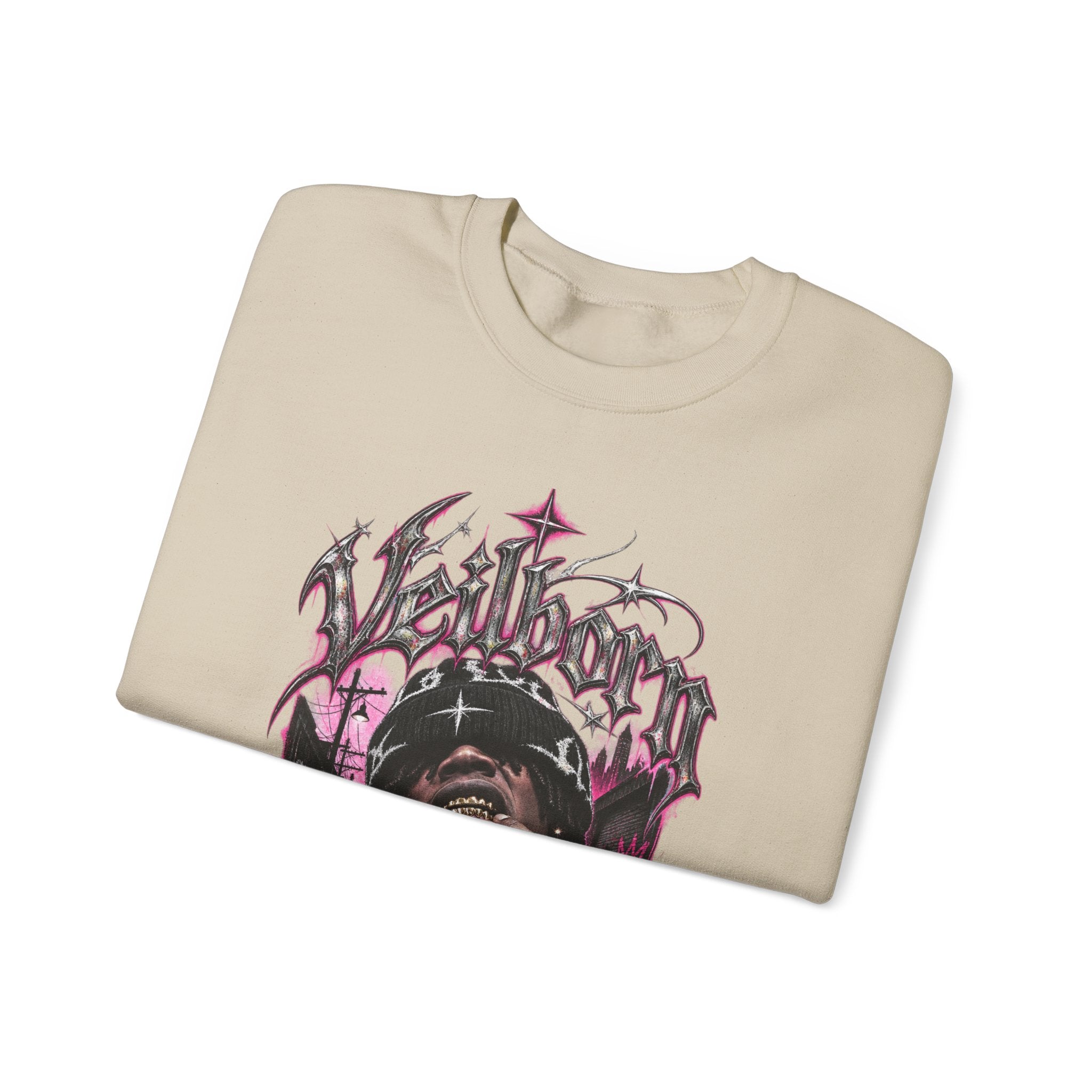 Graphic Crewneck Sweatshirt — Gothic Portrait Design (Black & Pink)