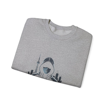 Nocturne Hooded Figure Crewneck Sweatshirt — Urban Night Cityscape Graphic