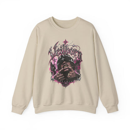 Graphic Crewneck Sweatshirt — Gothic Portrait Design (Black & Pink)