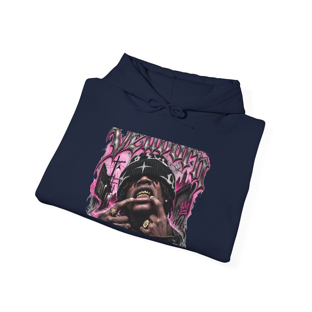 Graffiti Portrait Hoodie — Pink Street Art King Graphic Sweatshirt
