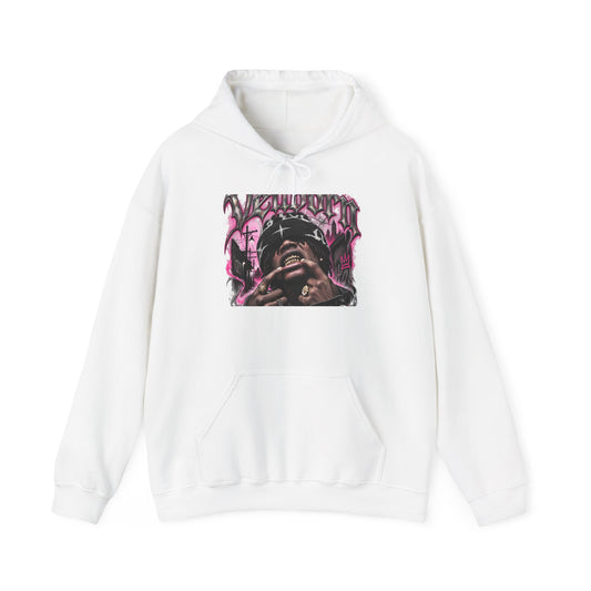 Graffiti Portrait Hoodie — Pink Street Art King Graphic Sweatshirt