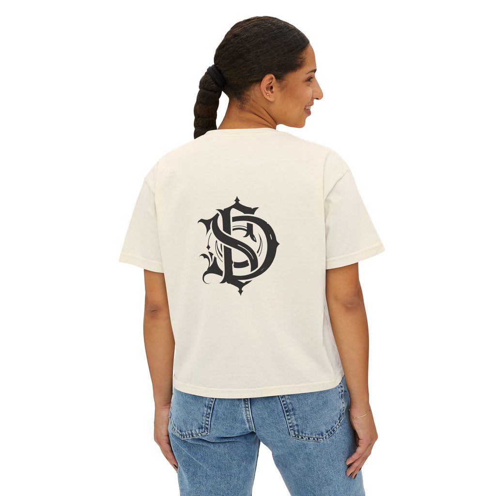 Nocturne Gothic Logo Boxy Tee — Women's Cropped Graphic Shirt