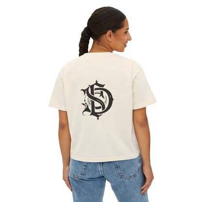 Nocturne Gothic Logo Boxy Tee — Women's Cropped Graphic Shirt