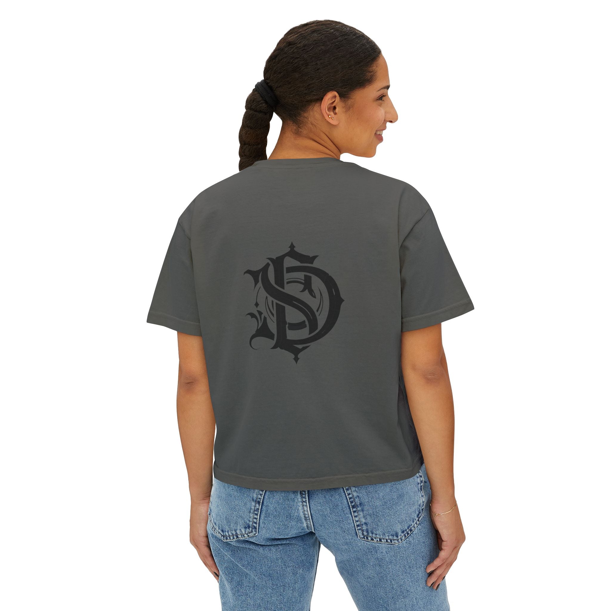 Nocturne Gothic Logo Boxy Tee — Women's Cropped Graphic Shirt