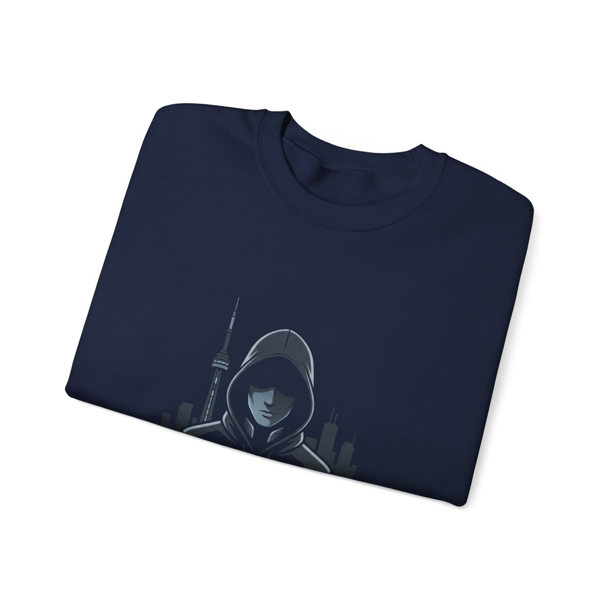 Nocturne Hooded Figure Crewneck Sweatshirt — Urban Night Cityscape Graphic